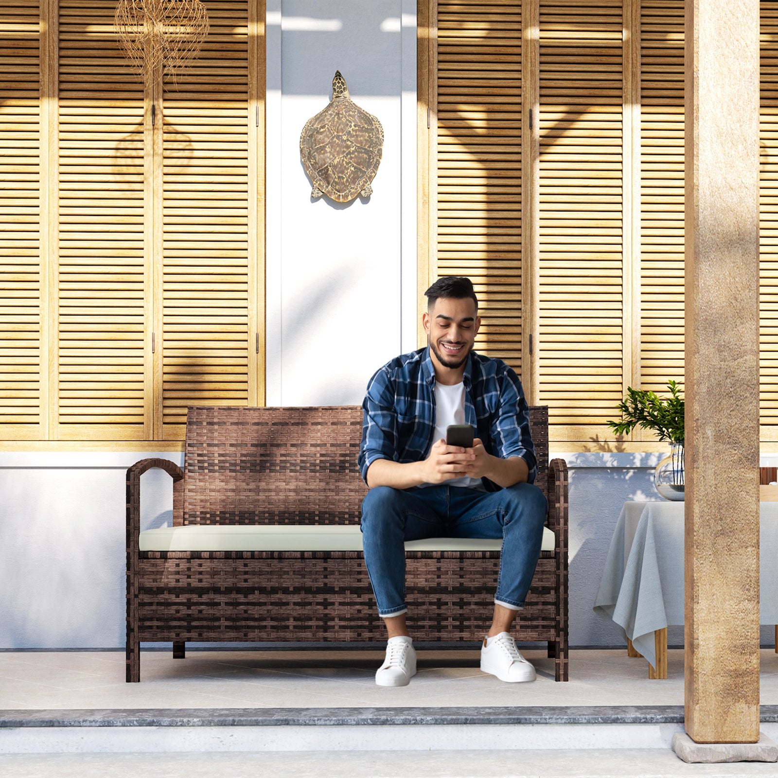 125L Storage Garden Bench, with Cushion - Brown