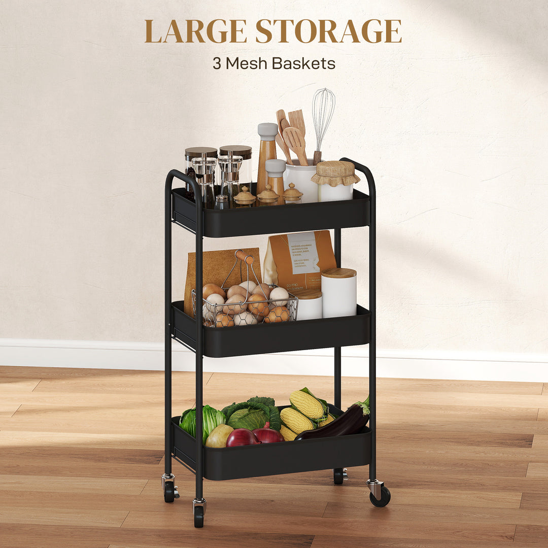 Three-Tier Steel Storage Trolley - Black