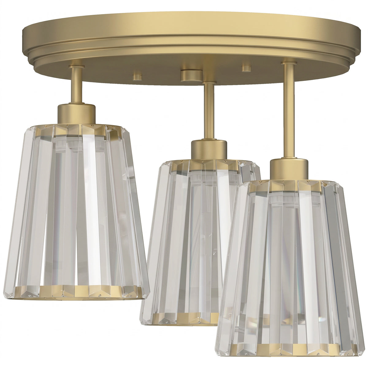 3-Light Crystal Glass Ceiling Light, Triple Head with Dual Mounting - Gold Tone