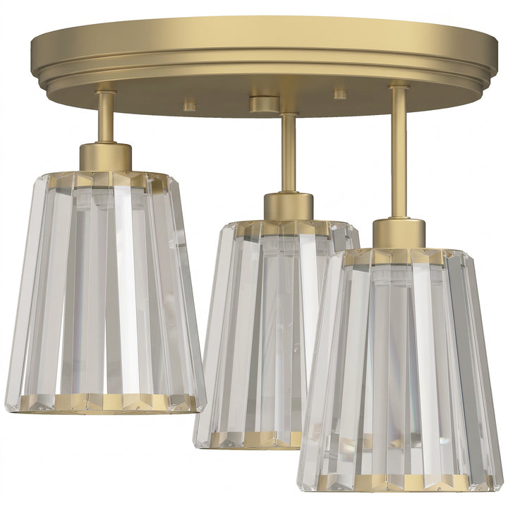 3-Light Crystal Glass Ceiling Light, Triple Head with Dual Mounting - Gold Tone