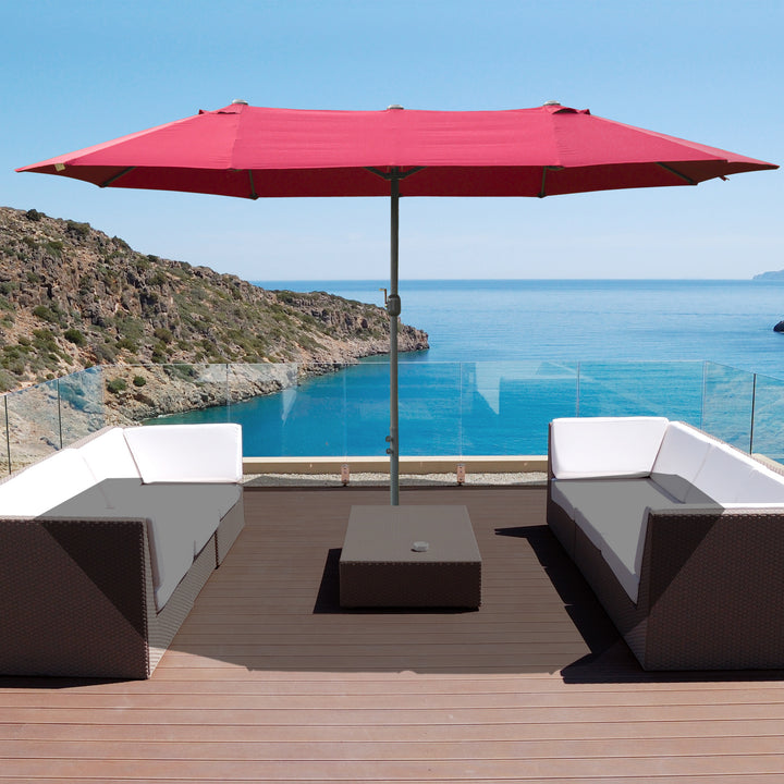 4.6M Sun Umbrella Canopy Double-sided Crank Sun Shade w/ Cross Base Wine Red