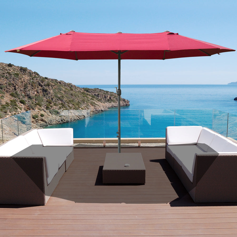 4.6M Sun Umbrella Canopy Double-sided Crank Sun Shade w/ Cross Base Wine Red