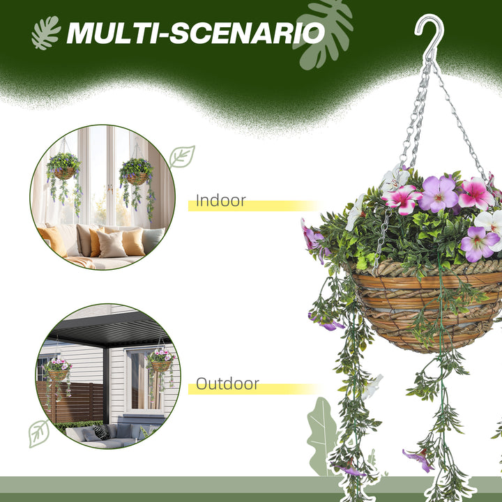 Set of 2 Decorative Artificial Plants, Faux Silk Azalea Flowers in Hanging Baskets, Fake Plants for Home Indoor Outdoor Decor, Pink and White