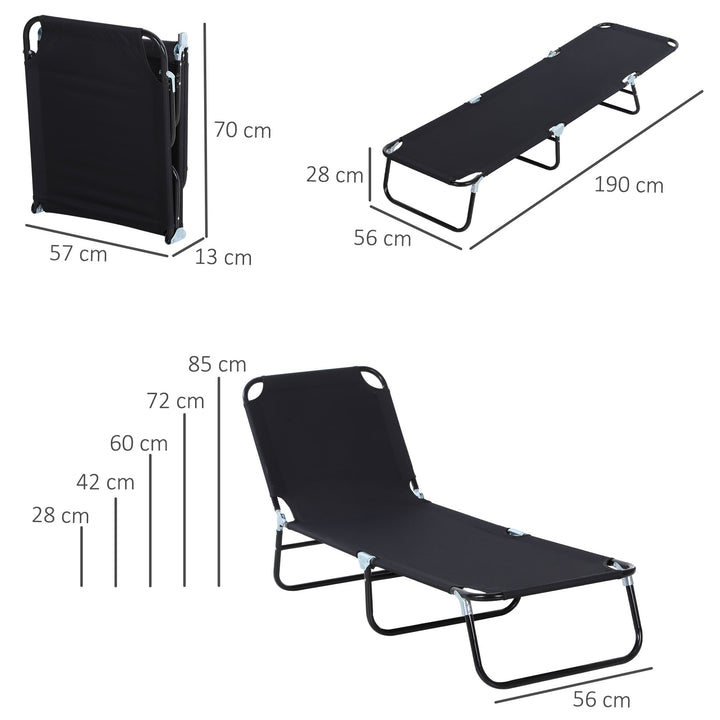 Outsunny Folding Sun Lounger with Adjustable Backrest, Portable Recliner for Poolside & Sunbathing, Black