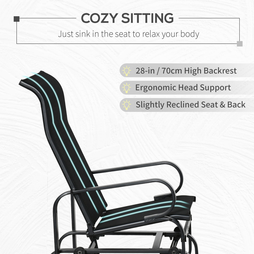 Outdoor Gliding Rocking Chair with Sturdy Metal Frame Garden Comfortable Swing Chair, Black