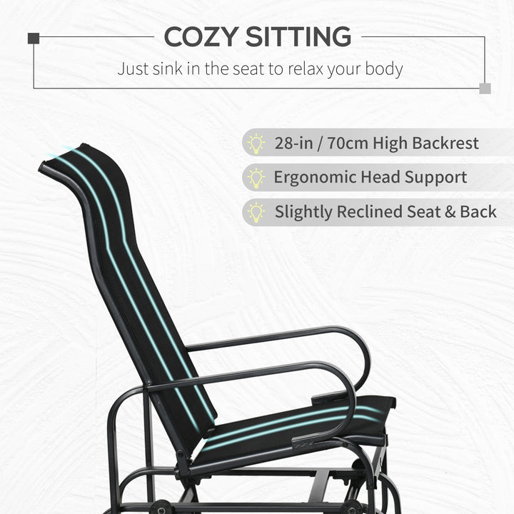 Outdoor Gliding Rocking Chair with Sturdy Metal Frame Garden Comfortable Swing Chair, Black