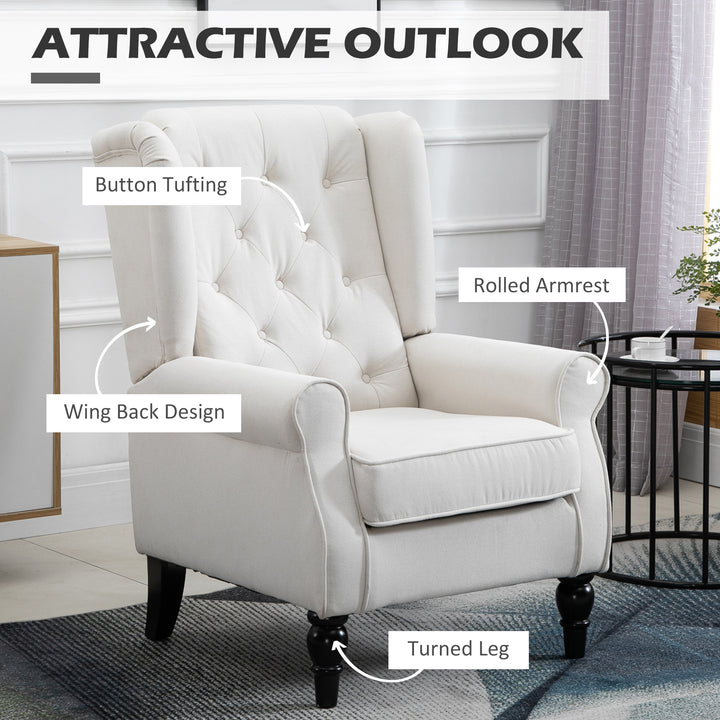 HOMCOM Wingback Accent Chair, Retro Button Tufted Upholstered Occasional Chair for Living Room, Bedroom, Cream White