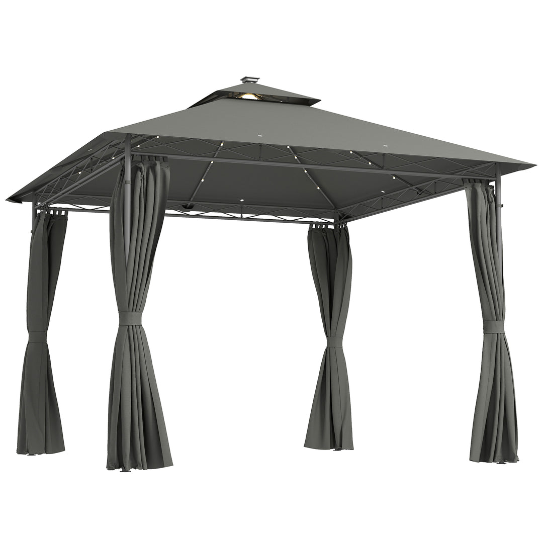 3 x 3 m Solar LED Metal Gazebo - Dark Grey