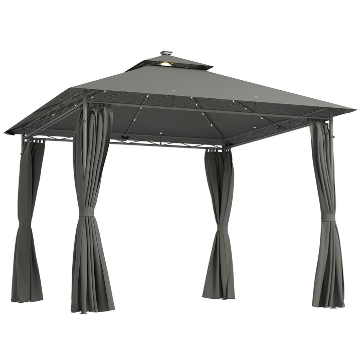 3 x 3 m Solar LED Metal Gazebo - Dark Grey