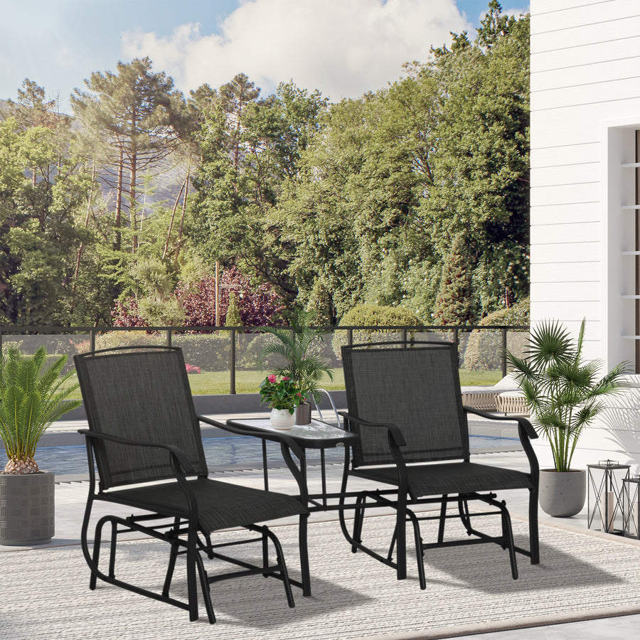Gliding Jack and Jill Seat, with Glass-Top Table - Black