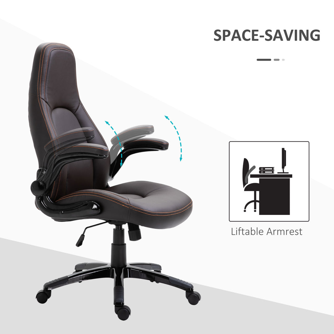 Computer Gaming Chair, PU Leather Office Chair, Swivel Desk Chair with Adjustable Arms and Height, Padded Armrest and Seat, Rolling Wheels, Coffee