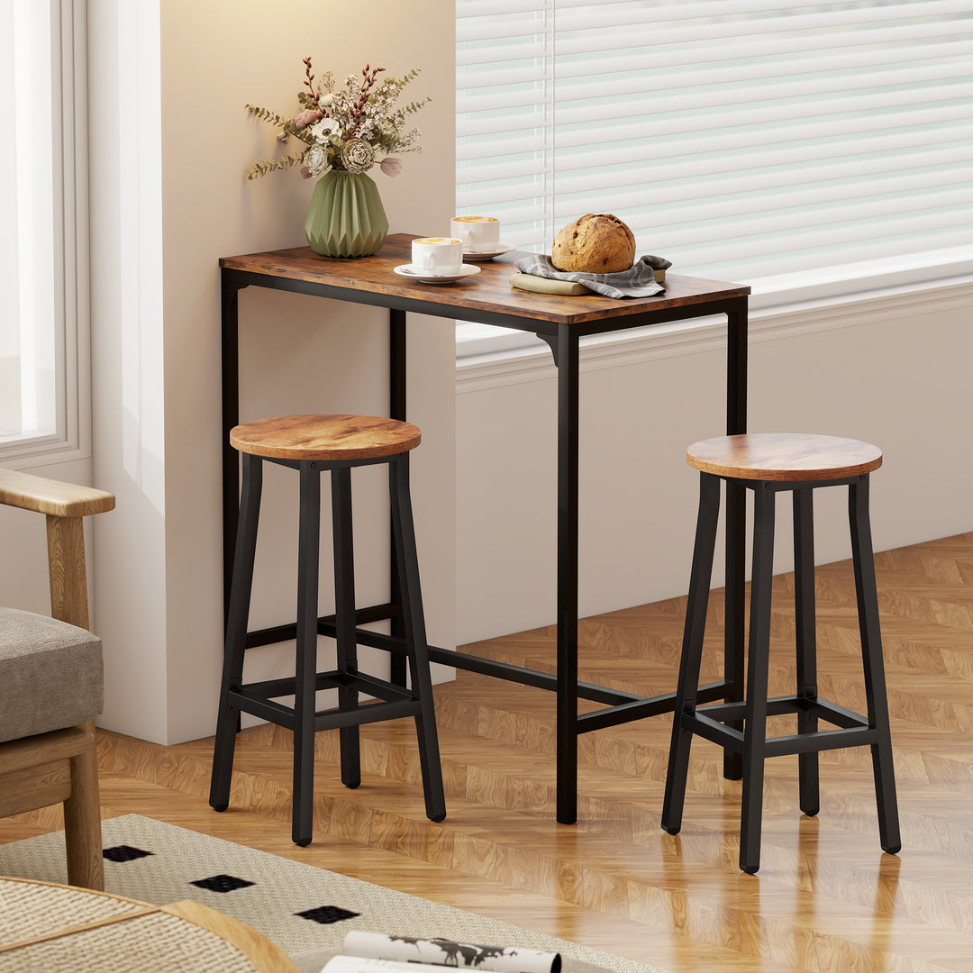 Bar Stools Set of 2 Breakfast Bar Stools with Footrest, Industrial Round, 32 x 32 x 65 cm