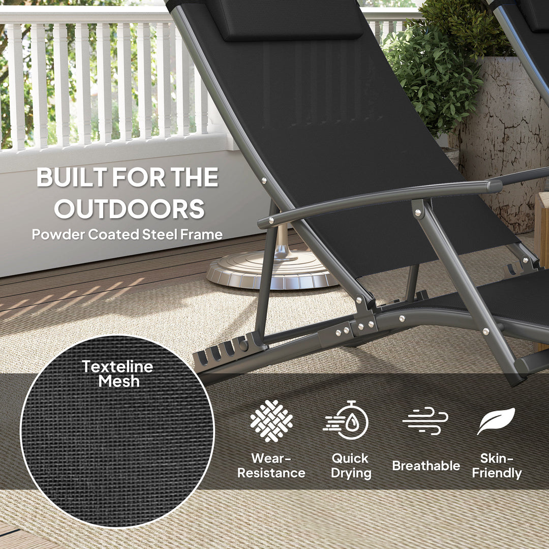 Set of Two Adjustable Back Sun Loungers - Black