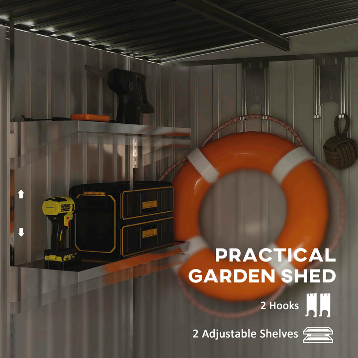 7 x 5ft Galvanised Metal Shed, with Sliding Door - White