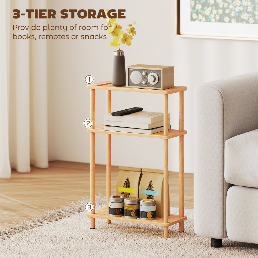 Bamboo Side Table, 3-Tier Slim End Table, Nordic Style, for Living Room, Bedroom, Office, Tool-Free Assembly
