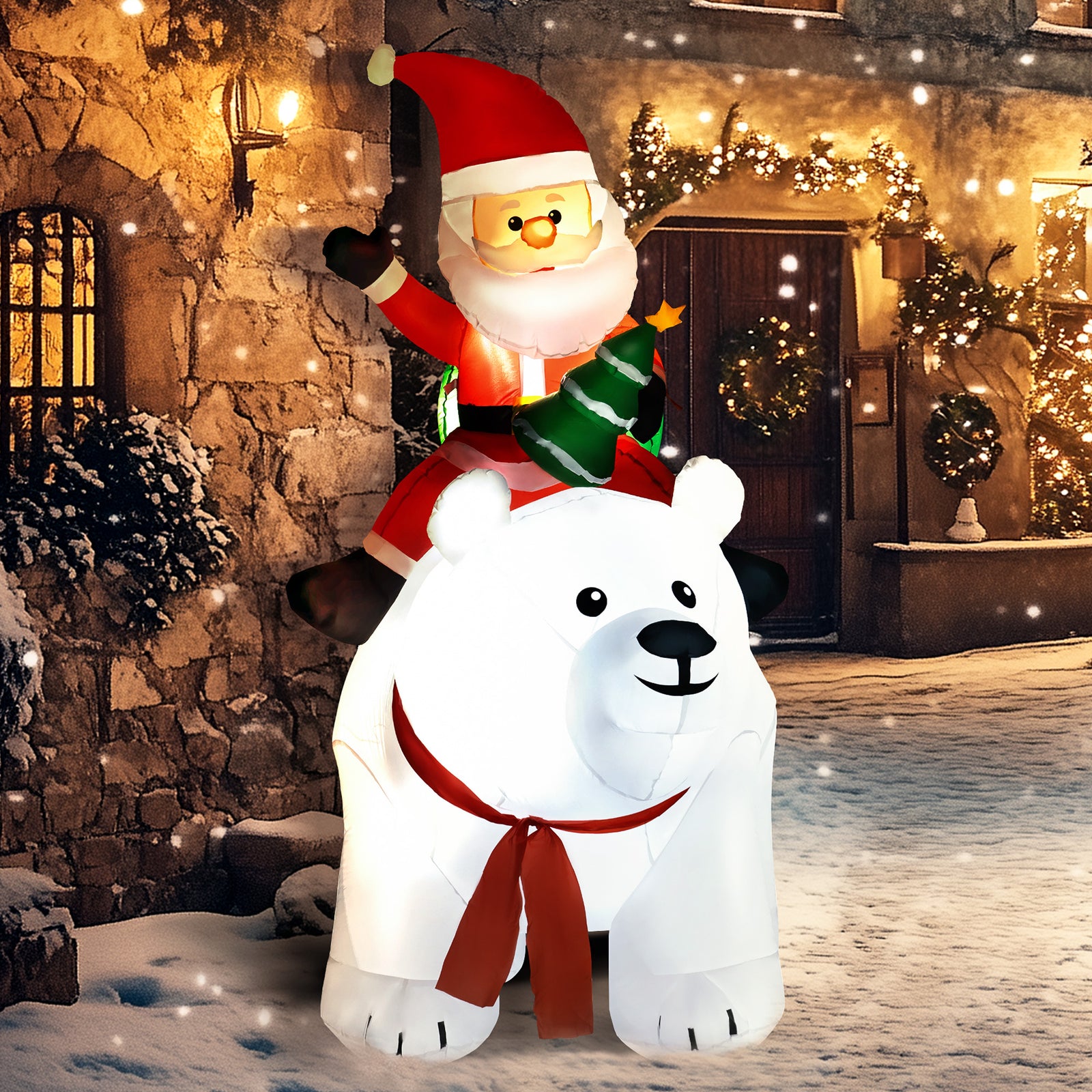 6.6ft Inflatable Santa Riding Polar Bear Decoration
