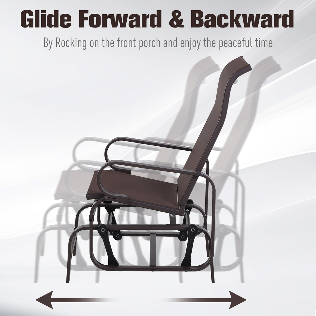 Outdoor Gliding Rocking Chair with Sturdy Metal Frame Garden Comfortable Swing Chair, Brown
