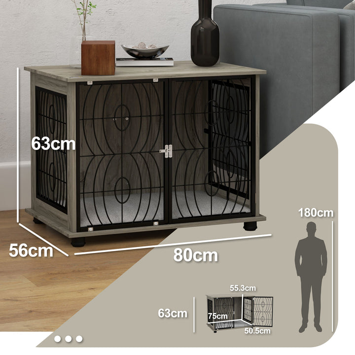 PawHut 29.5" Indoor Dog Crate Furniture End Table w/ Plush Washable Cushion, Lockable Door, for Medium Size Dogs | Aosom UK