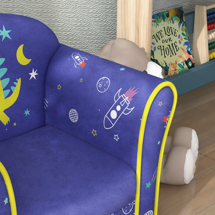 AIYAPLAY Kids Sofa Kids Couch Armchair with Stylish Planet and Dinosaurs Design, Wooden Frame, for Bedroom, Playroom, Kids Room, Pink | Aosom UK