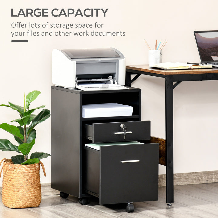 Lockable Two-Drawer Filing Cabinet, with Wheels - Black