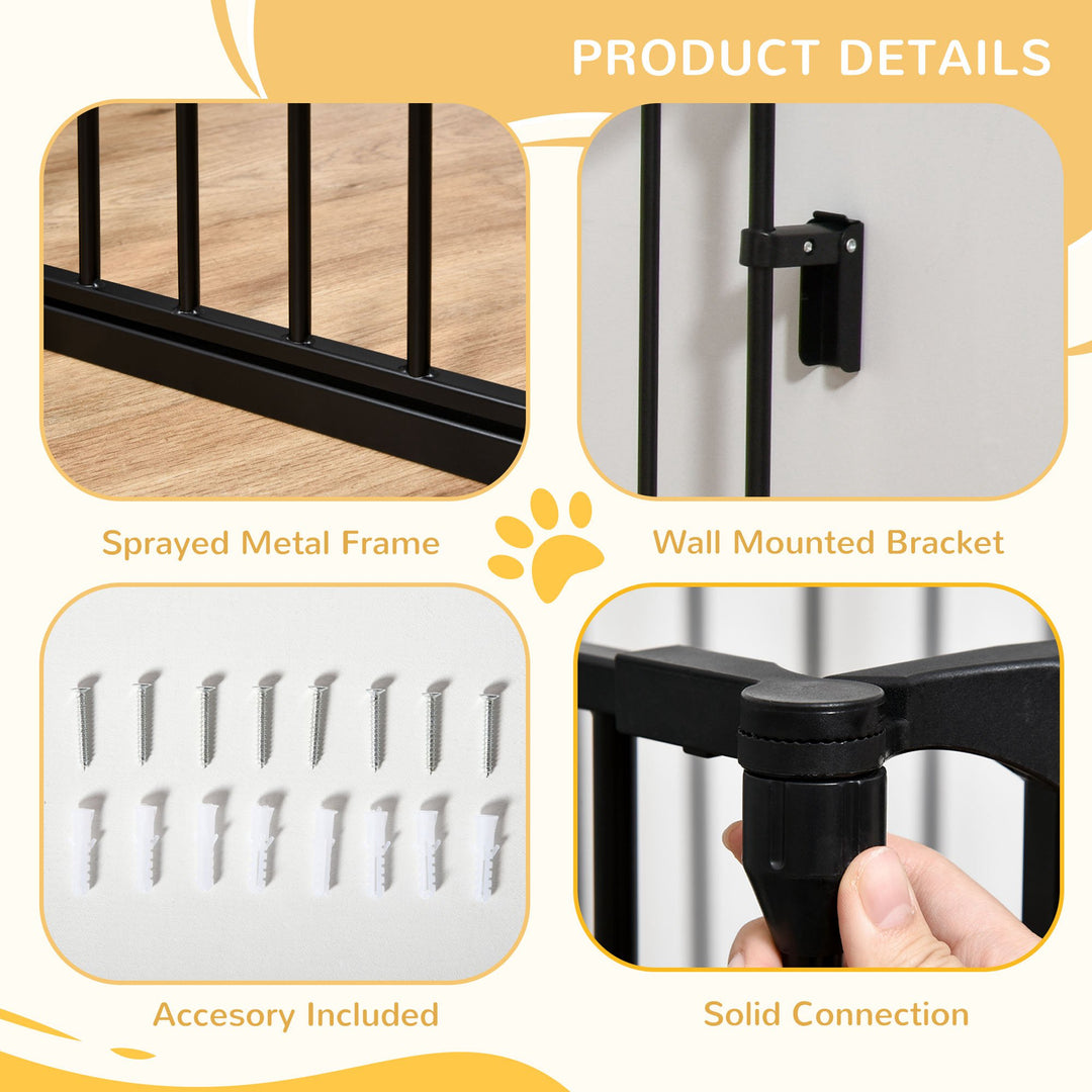 PawHut 3-Panel Metal Pet Gate: Safety Fence for Dogs with Walk Through Door & Auto Close Lock, Room Divider, Black | Aosom UK