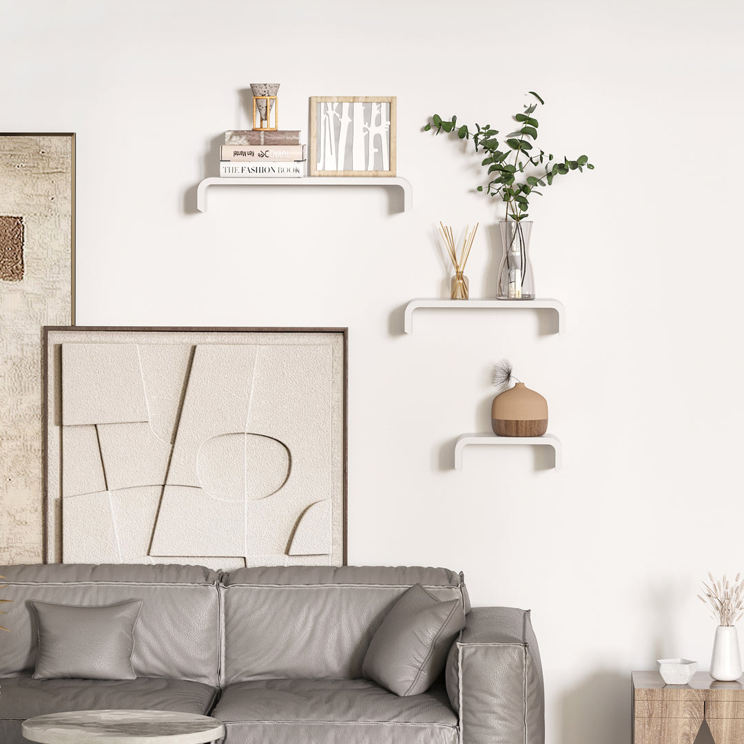 Floating Shelves, Set of 3 Wall Shelf, Shelves for Wall Invisible Mounting, Bedroom Living Room, White