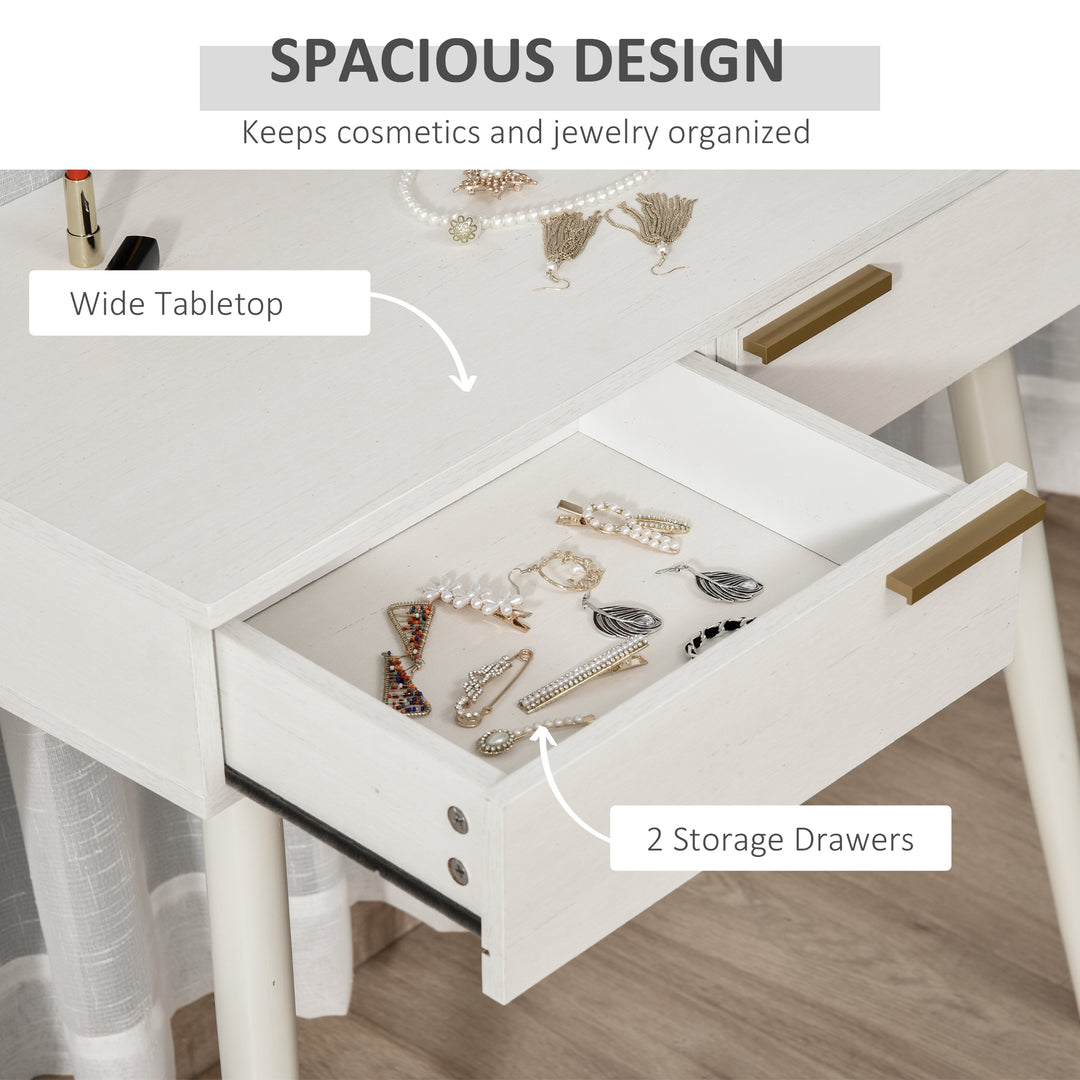Elegant Dressing Table, with Round Mirror, 80 x 40 x 123 cm - White