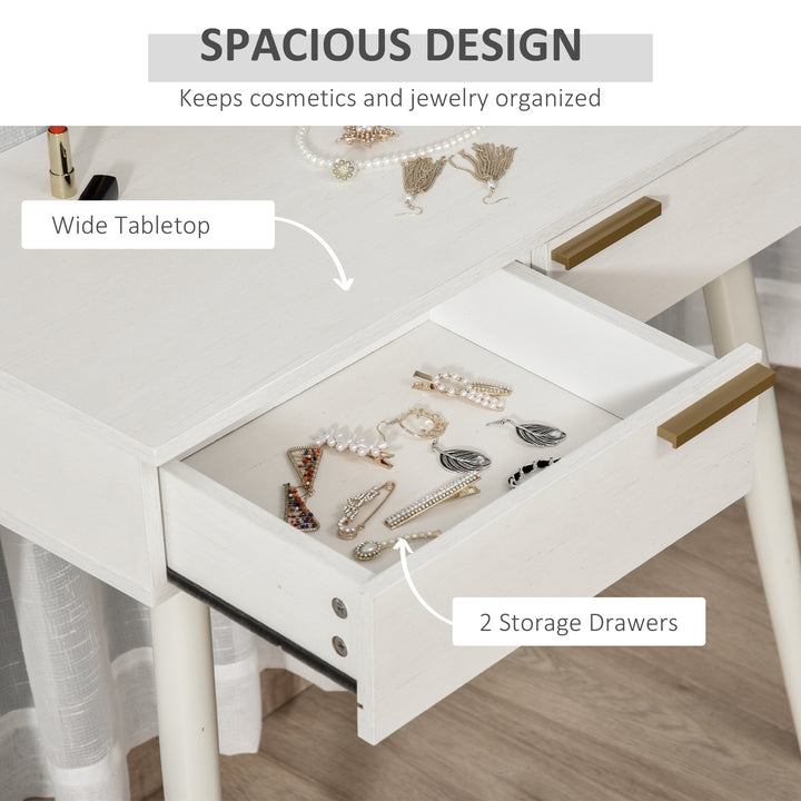 Elegant Dressing Table, with Round Mirror, 80 x 40 x 123 cm - White