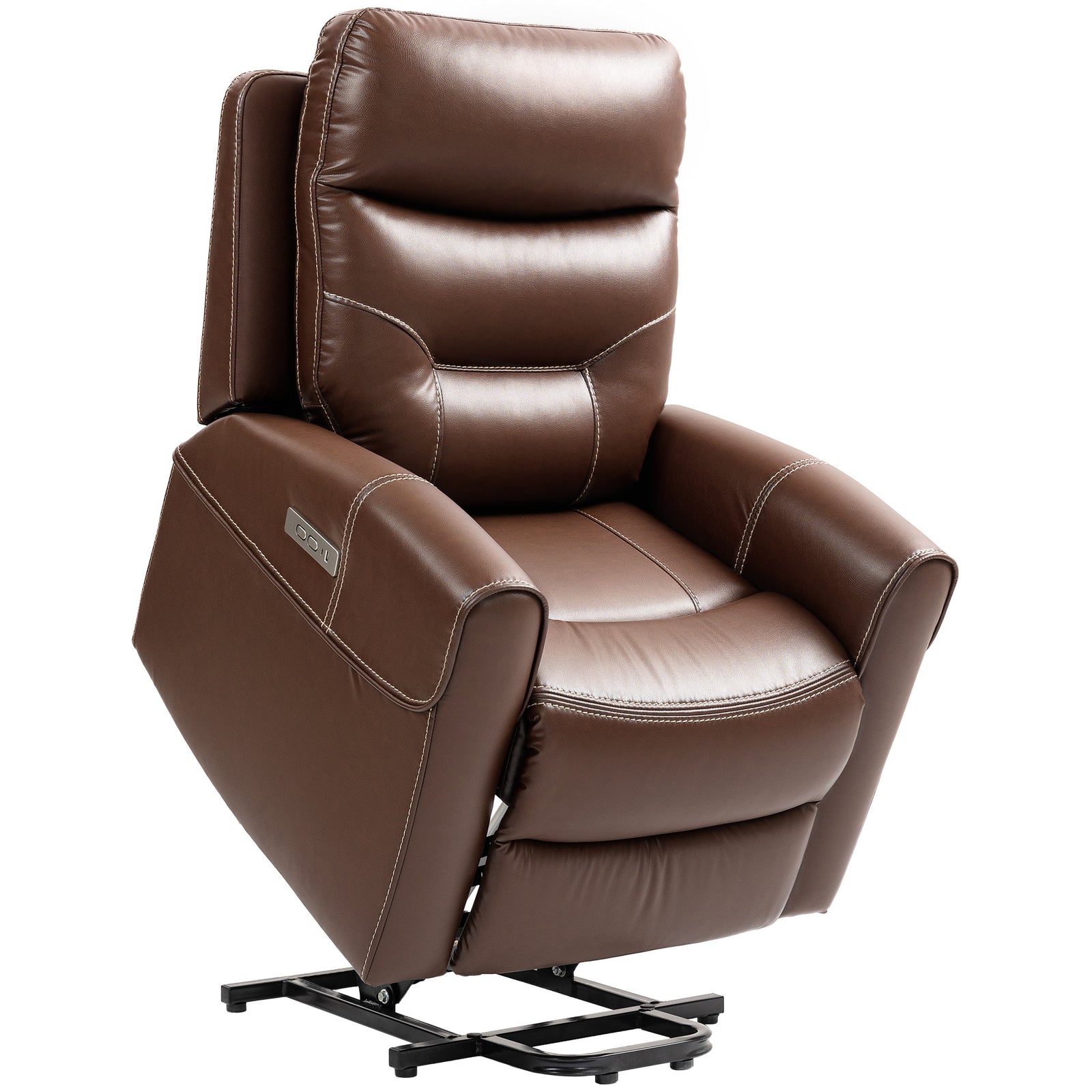 Power Lift Recliner Chair for Elderly, Overstuffed Faux Leather Riser and Reclining Chair with USB A+C Ports, Remote Control, Recliner Armchair for Living Room, Brown