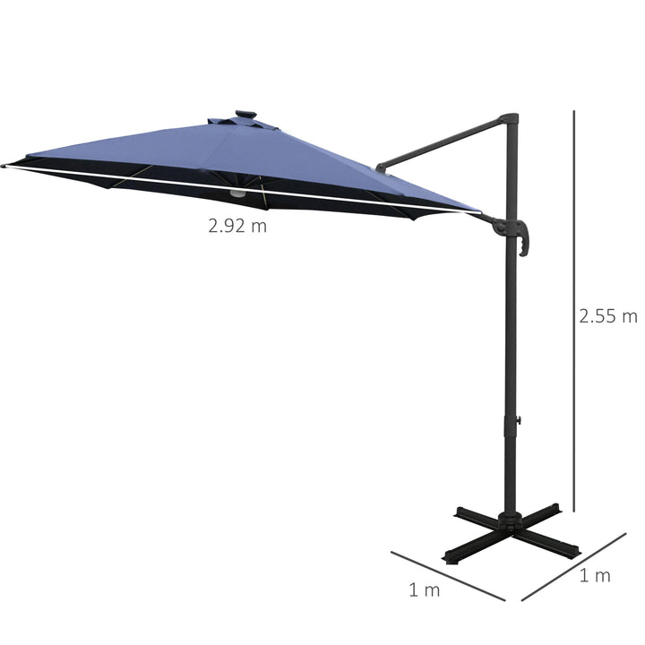 3(m) LED Cantilever Parasol Outdoor Sun Umbrella w/ Base Solar Lights Blue