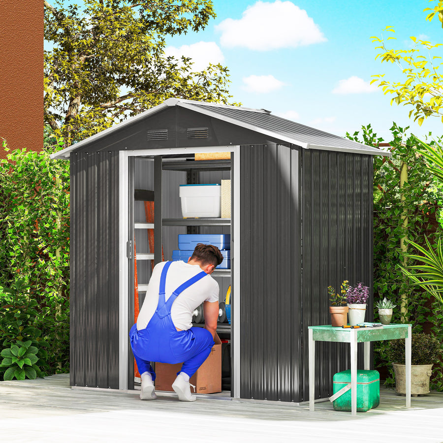 6.5x3.5ft Metal Garden Storage Shed for Outdoor Tool Storage with Double Sliding Doors and 4 Vents, Dark Grey