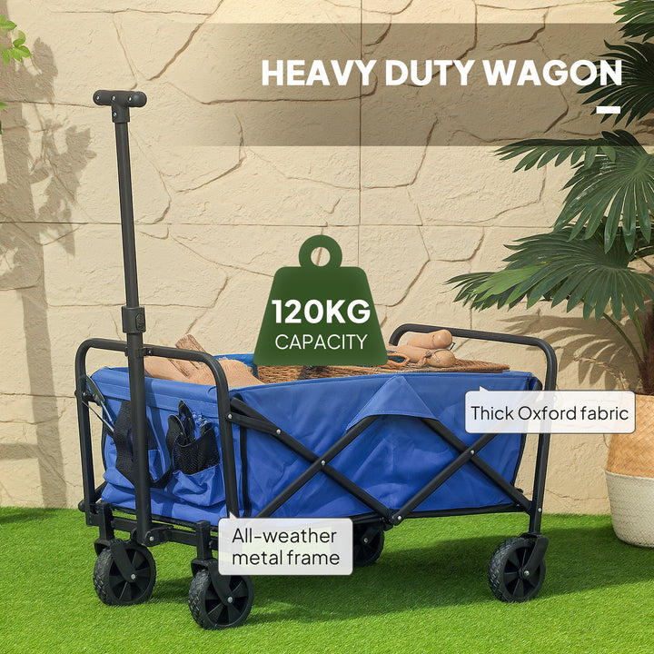62L Festival Trolley on Wheels, Garden Folding Trolley Cart, 120kg Heavy Duty Collapsible Folding Wagon with Adjustable Handle and Carrying Bag for Beach, Camping, Festival, Blue