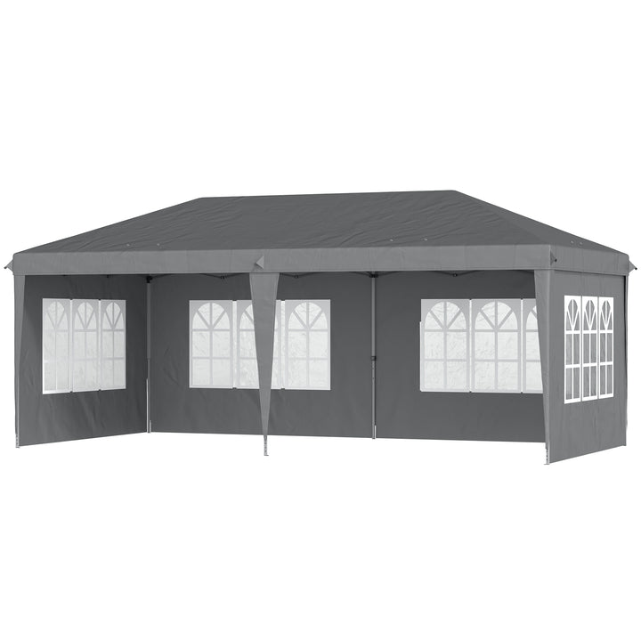 Outsunny 3 x 6m Pop Up Gazebo, Height Adjustable Marquee Party Tent with Sidewalls and Storage Bag, Grey | Aosom UK