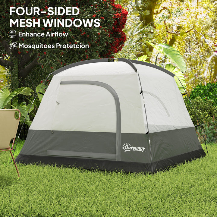 3-4 Person Camping Tent, Easy Set Up Waterproof Dome Tent with Sewn-in Groundsheet, Mesh Windows, Pocket and Hook for Camping, Hiking, Backpacking, Orange and Grey
