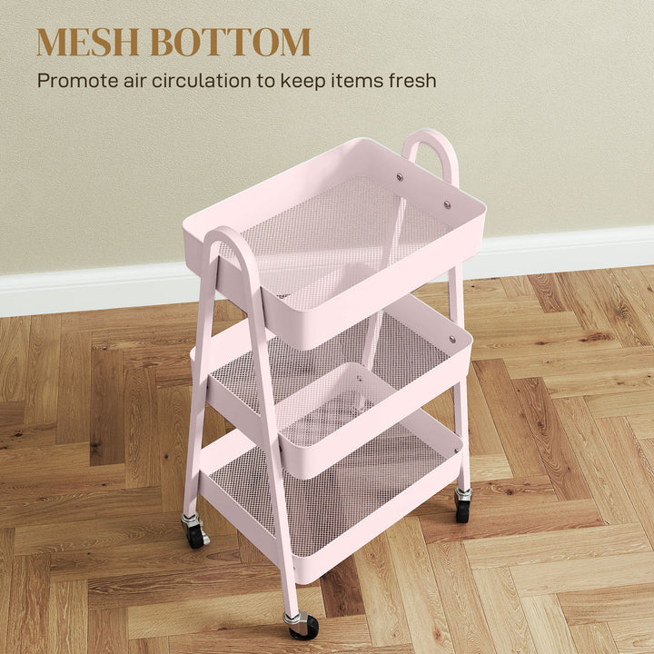 Three-Tier Storage Trolley - Pink