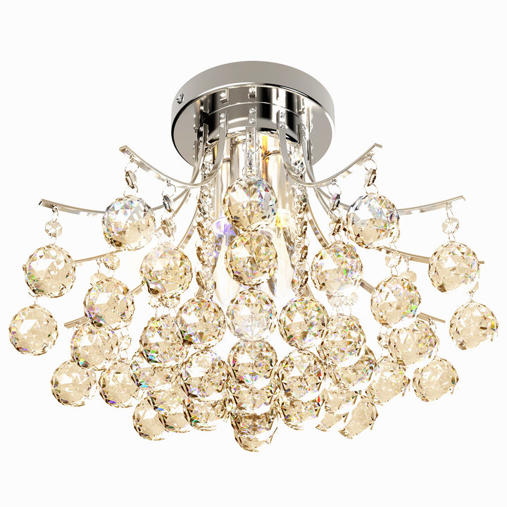 HOMCOM Crystal Chandelier w/ K9 Crystal Droplets, 3 Lights Mordern Style Ceiling Lamp for Living Room, Bedroom, Dining Room, Transparent | Aosom UK