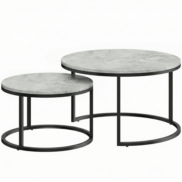 Set of Two Marble-Effect Stacking Tables - Grey