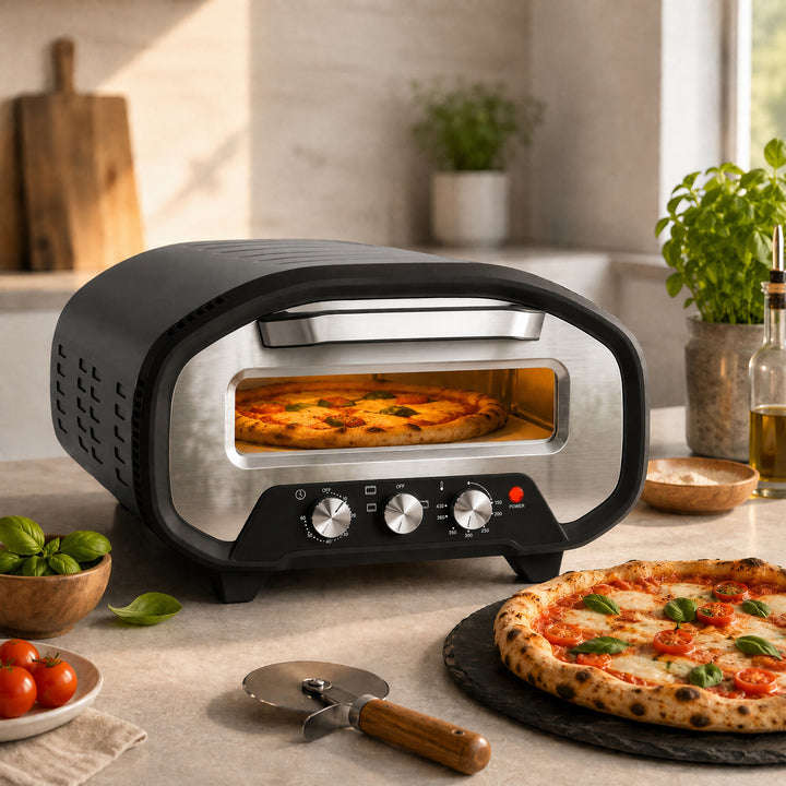 Electric Pizza Oven, Pizza Maker with 3 Knob Control and Ceramic Stone