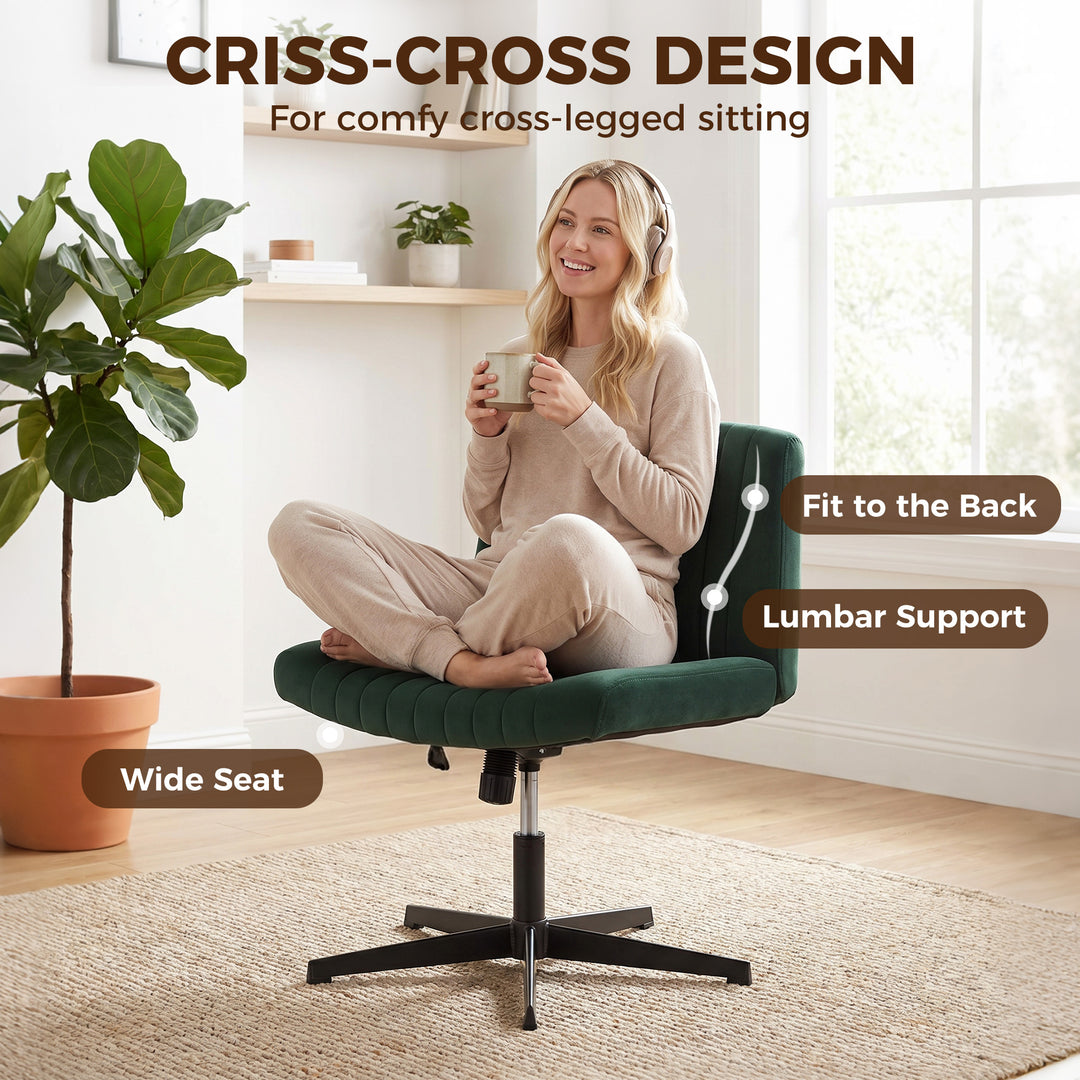 Flannel Criss Cross Legged Desk Chair, Armless Office Chair No Wheels,