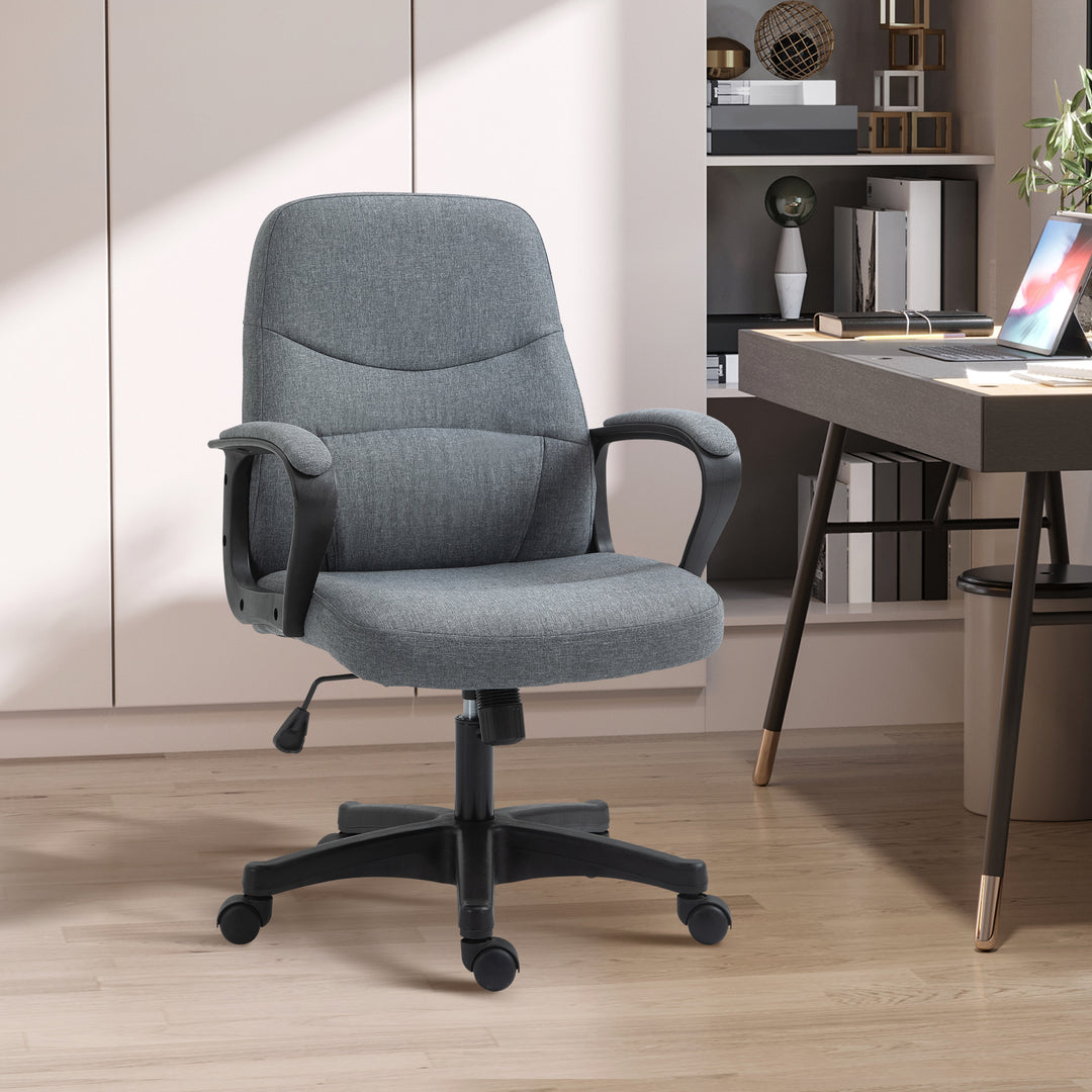 Office Chair, Fabric Desk Chair Mid Back Work Study Chair with Massage Lumbar Support, Adjustable Height and Swivel Wheels, Grey