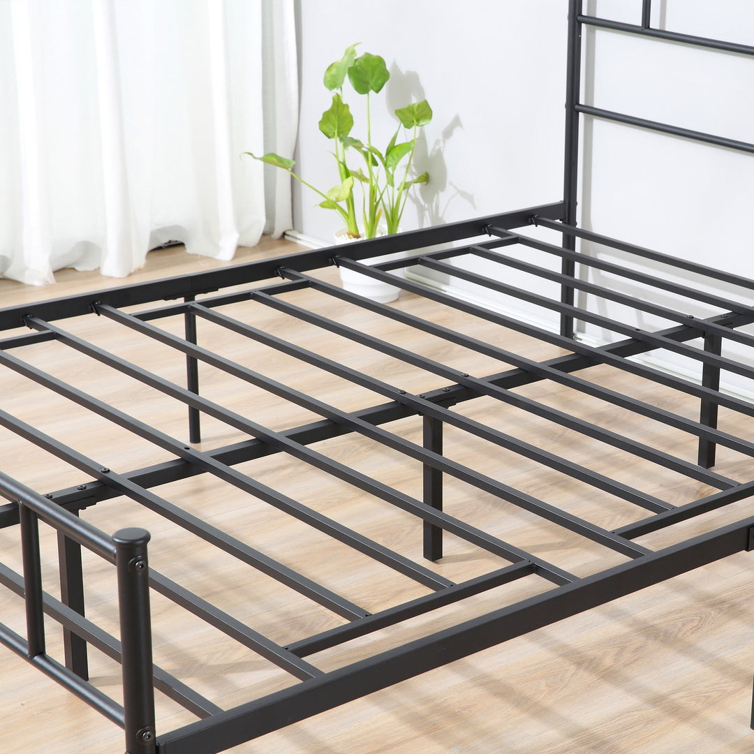 Double Metal Bed Frame Solid Bedstead Base with Headboard and Footboard, Metal Slat Support and Underbed Storage Space, Bedroom Furniture, Black