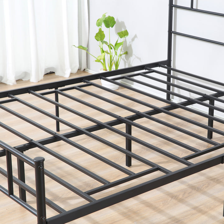Double Metal Bed Frame Solid Bedstead Base with Headboard and Footboard, Metal Slat Support and Underbed Storage Space, Bedroom Furniture, Black