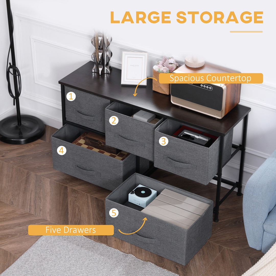 Chest of Five Fabric Drawers - Grey