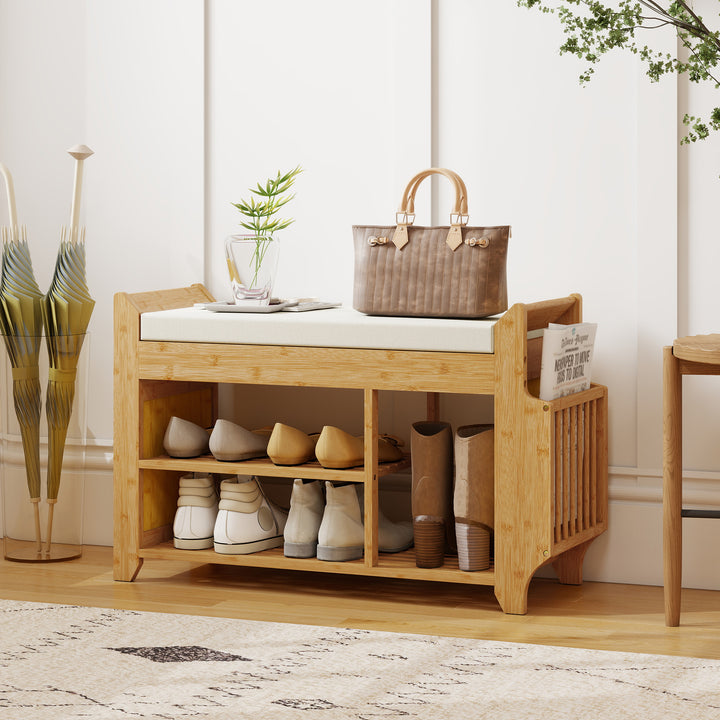 Shoe Bench 2-Tier Boot Section Entryway Storage Bench Cushioned Seat 8