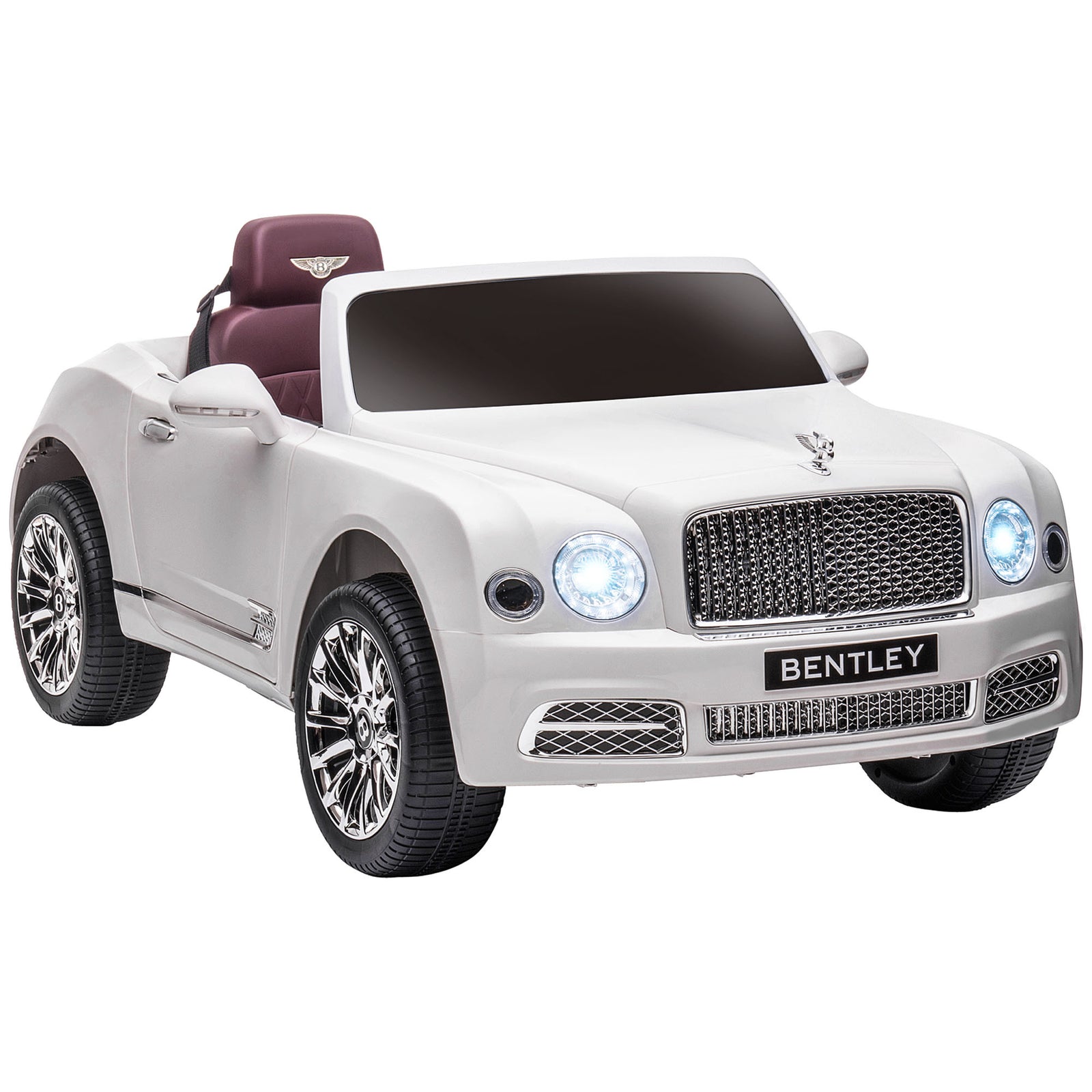 Bentley Mulsanne Licensed Kids Electric Ride-On Car, with Remote Control. LED lights, Music - White