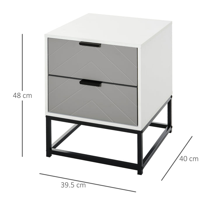 HOMCOM Bedside Cabinet, 2 Drawer Storage Unit with Unique Shape & Metal Base, Nightstand for Bedroom, Living Room, Study Room, Dorm | Aosom UK