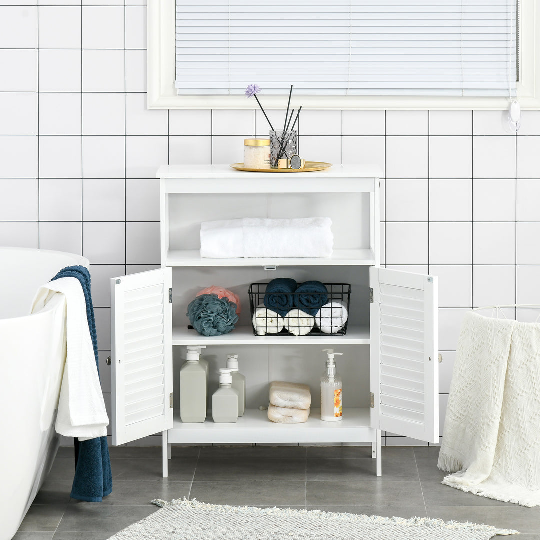 Bathroom Storage Unit Cabinet with Open Storage Shelf, Freestanding Floor Cabinet Organizer with 2 Doors for Living Room Kitchen Entryway, White