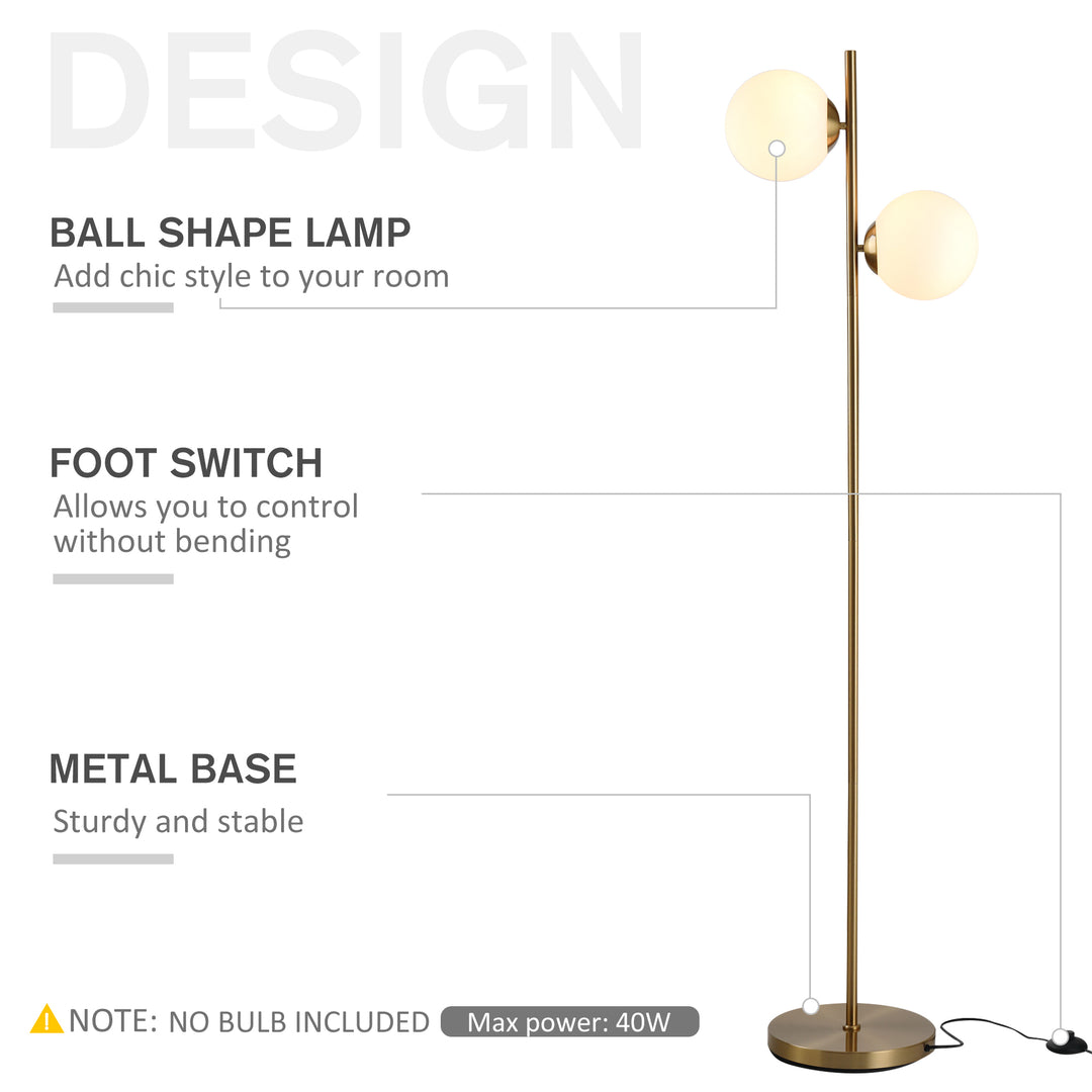 MCL 2 Lights Tree Floor Lamp for Living Room with Globe Lampshade, Standing Lamp for Bedroom, Bulb not Included, Gold Tone