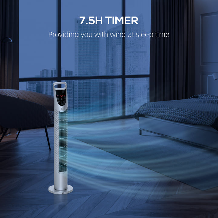 31" Oscillating Tower Fan with Remote Control, 7.5H Timer, 3 Speed 3 Modes, Electric Floor Standing Cooling Fan for Home Bedroom Office, Silver