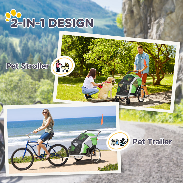 Dog Bike Trailer 2-in-1 Pet Stroller for Large Dogs Cart Foldable Bicycle Carrier Aluminium Frame with Safety Leash Hitch Coupler Reflector Flag Orange